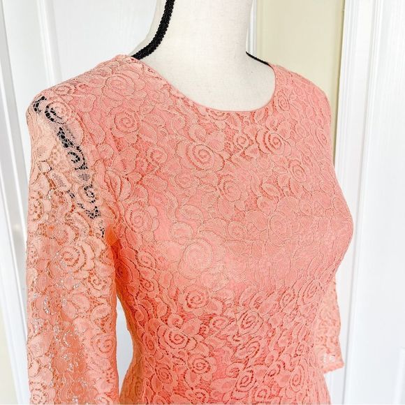 CeCe Size 0 Orange Blossom Intricate Floral Lace A-Line Dress See Through Arms - Picture 11 of 16